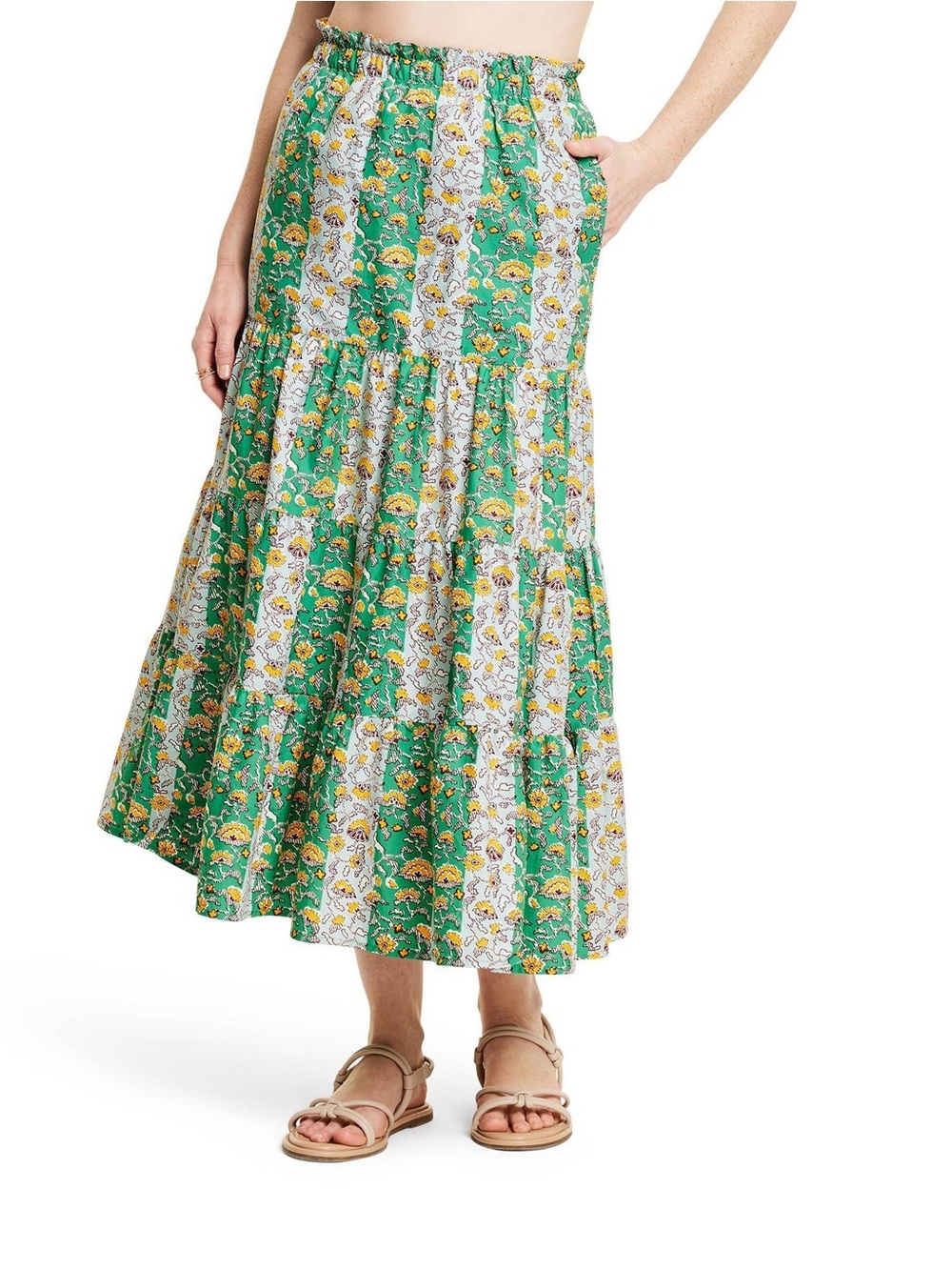 Rhode x Target Mixed Whimsical Floral & Stripe Print Midi Skirt Boho Size XXL